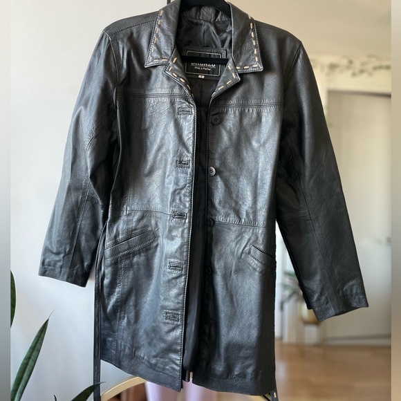 Vintage Leather trench jacket coat - Picture 4 of 10